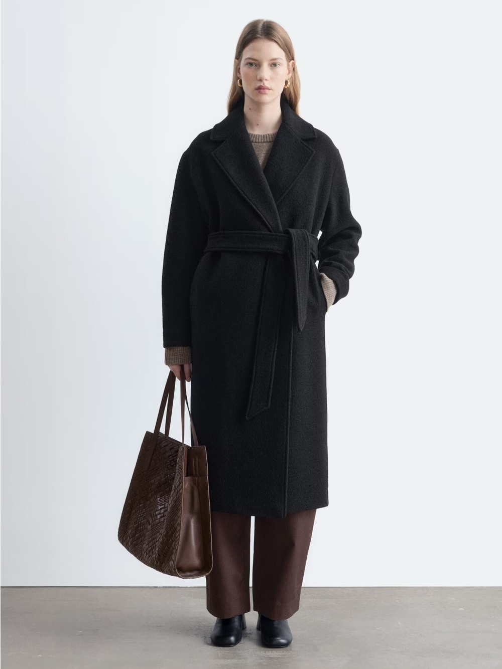 & Other Stories Black Belted Wool-Blend Trench Coat